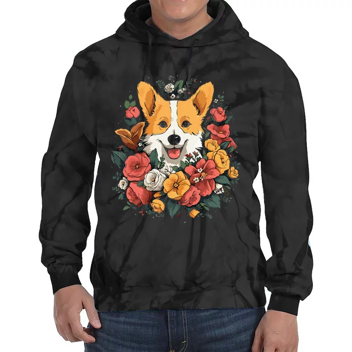 Corgi Flower Bouquet Tie Dye Hoodie