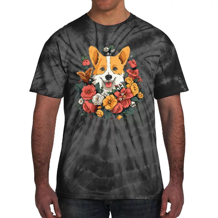 Corgi Flower Bouquet Tie-Dye T-Shirt