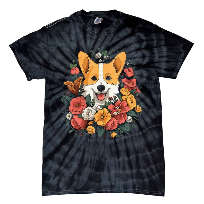 Corgi Flower Bouquet Tie-Dye T-Shirt