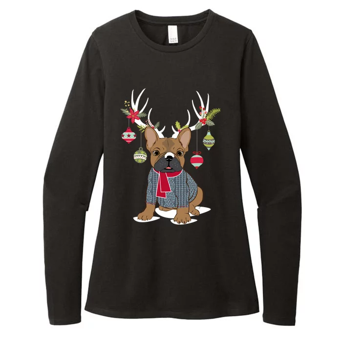 Cute French Bulldog Frenchie Christmas Reindeer Gift Womens CVC Long Sleeve Shirt