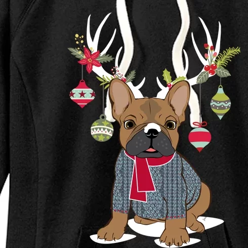 Cute French Bulldog Frenchie Christmas Reindeer Gift Women's Fleece Hoodie