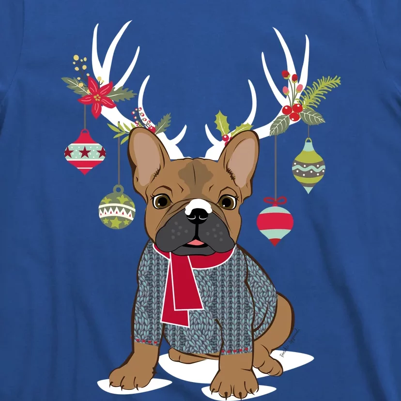 Cute French Bulldog Frenchie Christmas Reindeer Gift T-Shirt