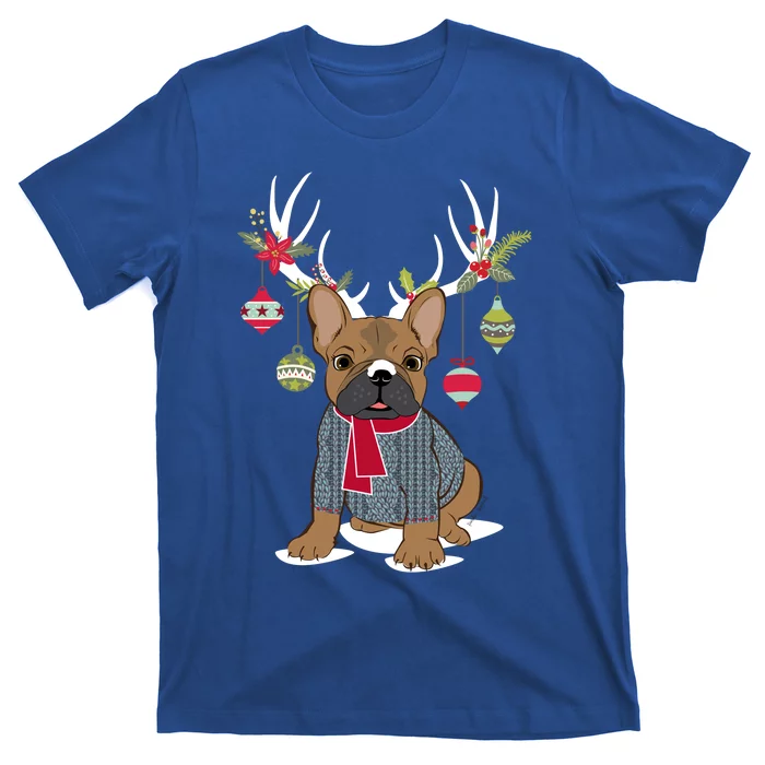 Cute French Bulldog Frenchie Christmas Reindeer Gift T-Shirt