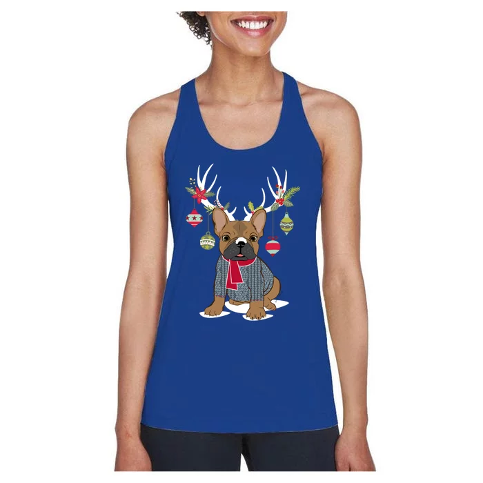 Cute French Bulldog Frenchie Christmas Reindeer Gift Women's Racerback Tank