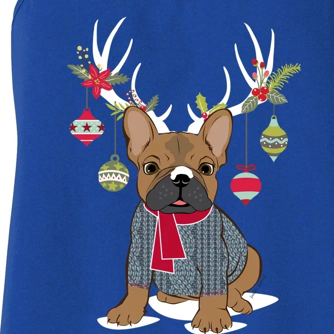 Cute French Bulldog Frenchie Christmas Reindeer Gift Women's Racerback Tank