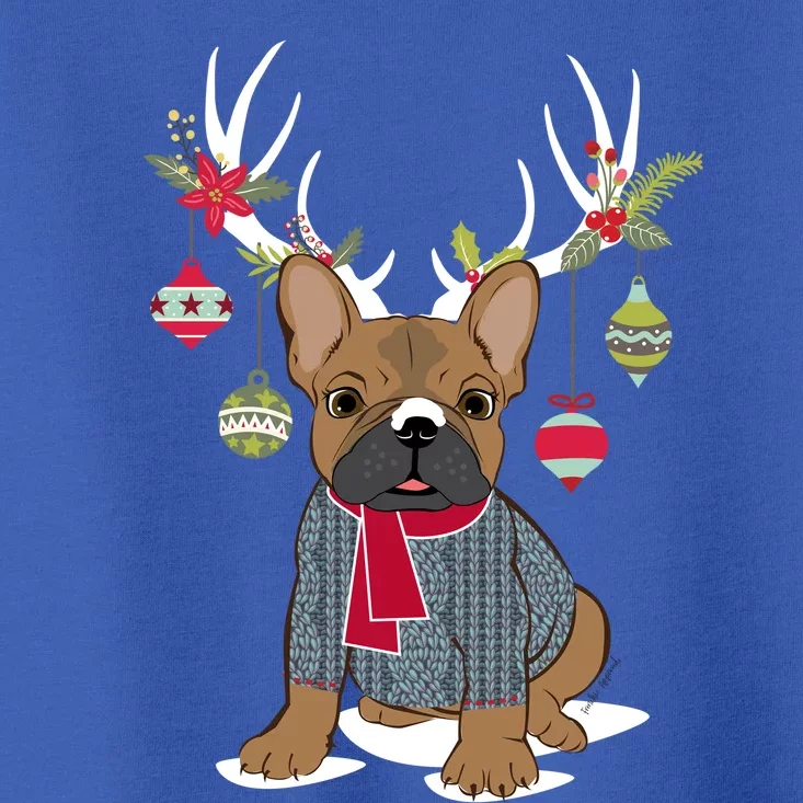 Cute French Bulldog Frenchie Christmas Reindeer Gift Toddler T-Shirt