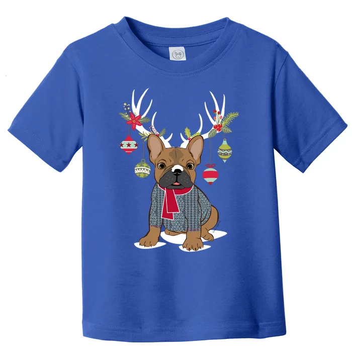 Cute French Bulldog Frenchie Christmas Reindeer Gift Toddler T-Shirt