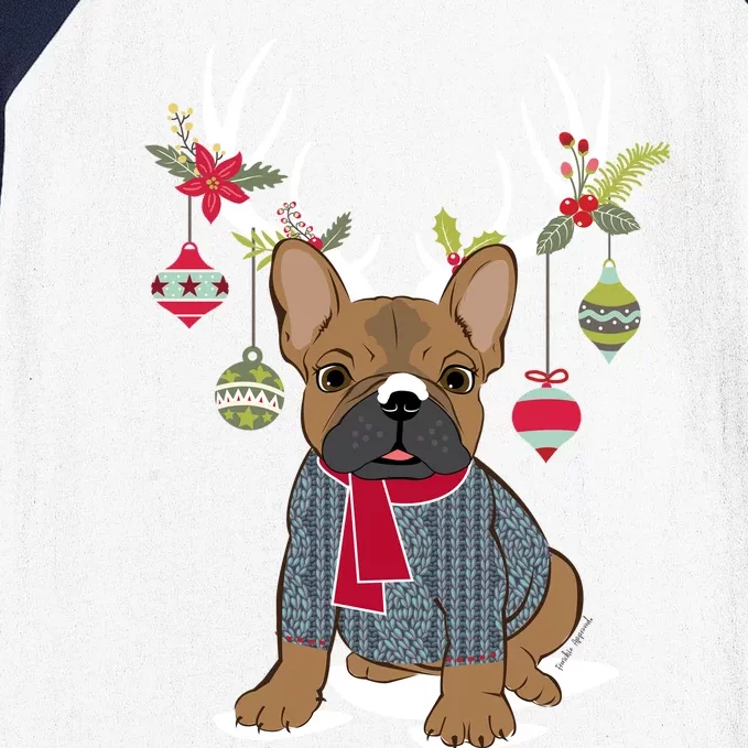 Cute French Bulldog Frenchie Christmas Reindeer Gift Baseball Sleeve Shirt