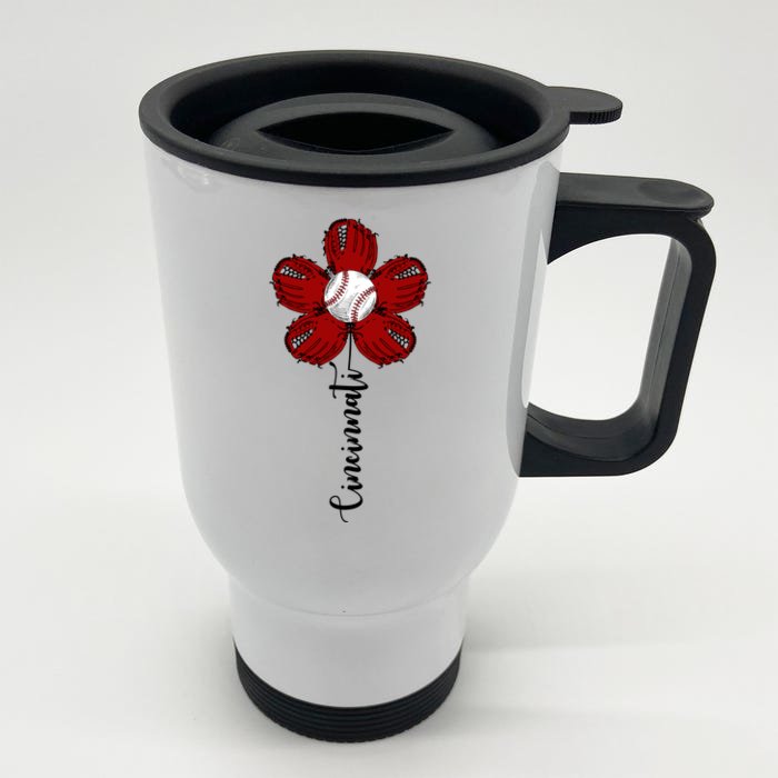 Cincinnati Flower Baseball Front & Back Stainless Steel Travel Mug