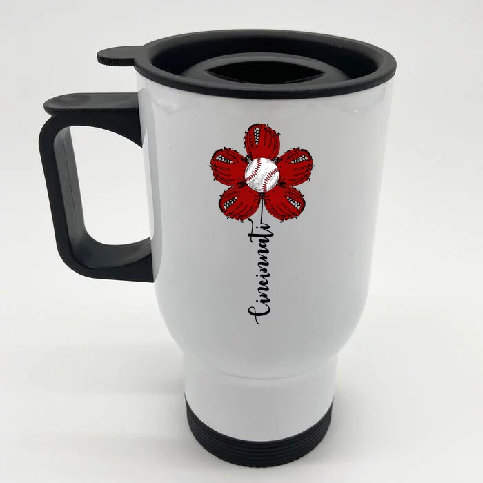 Cincinnati Flower Baseball Front & Back Stainless Steel Travel Mug