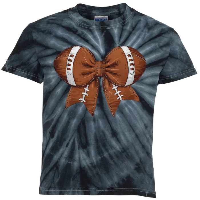 Coquette Football Bow Graphic Kids Tie-Dye T-Shirt