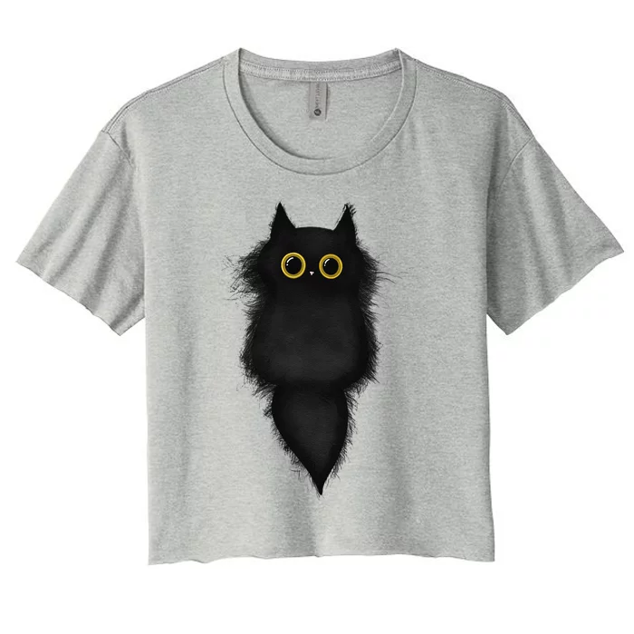 Cute Funny Black Cat Yellow Eyes Cat Lover Cat Mom Cat Dad Women's Crop Top Tee