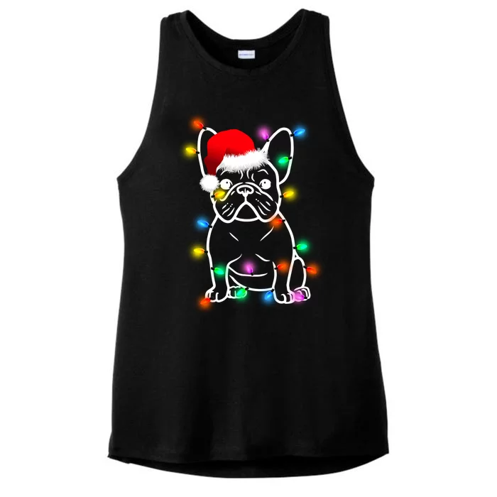 Cute French Bulldog Christmas Lights Ladies Tri-Blend Wicking Tank