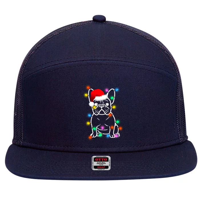 Cute French Bulldog Christmas Lights 7 Panel Mesh Trucker Snapback Hat