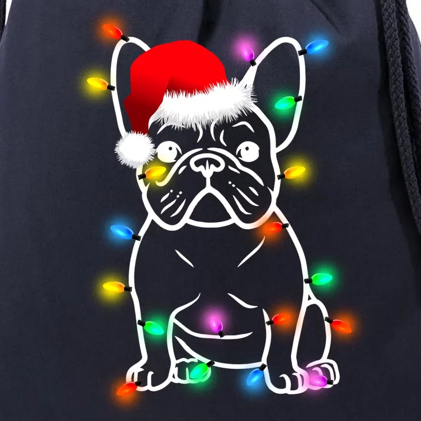 Cute French Bulldog Christmas Lights Drawstring Bag