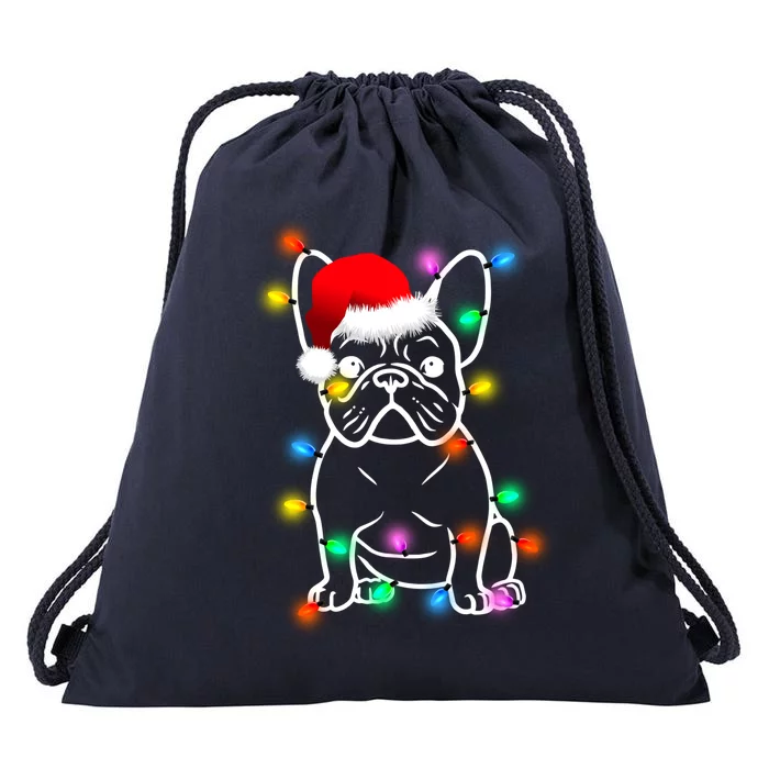 Cute French Bulldog Christmas Lights Drawstring Bag