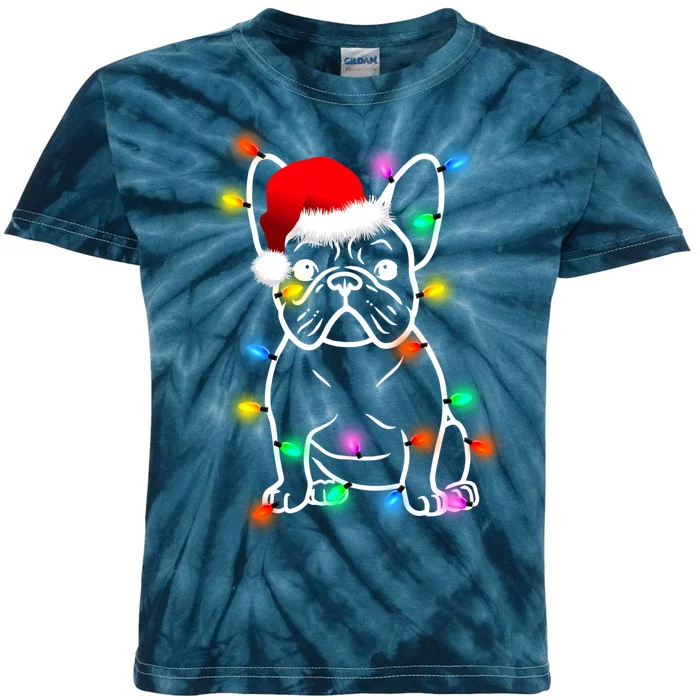 Cute French Bulldog Christmas Lights Kids Tie-Dye T-Shirt