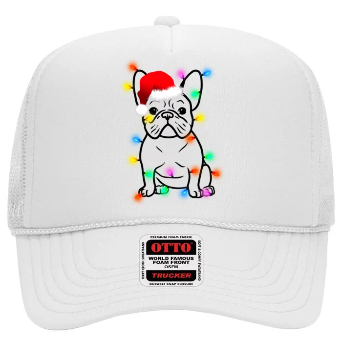 Cute French Bulldog Christmas Lights High Crown Mesh Trucker Hat