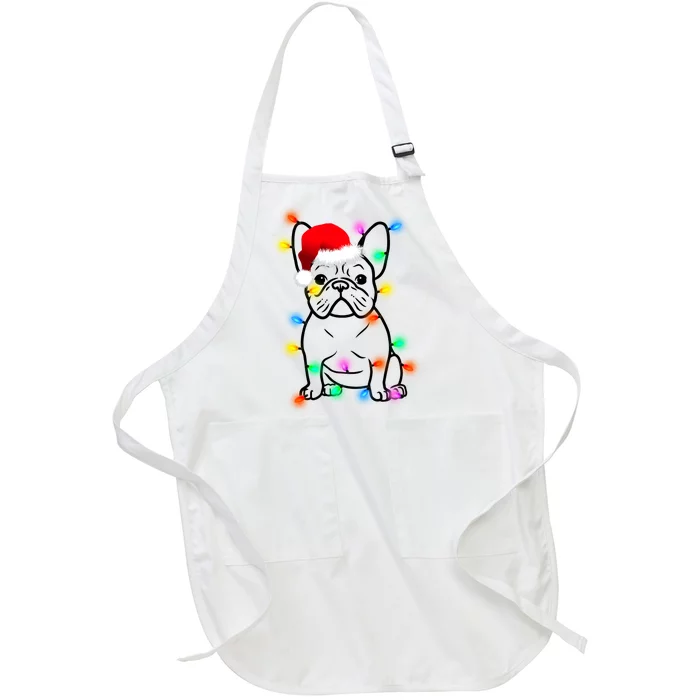 Cute French Bulldog Christmas Lights Full-Length Apron With Pocket