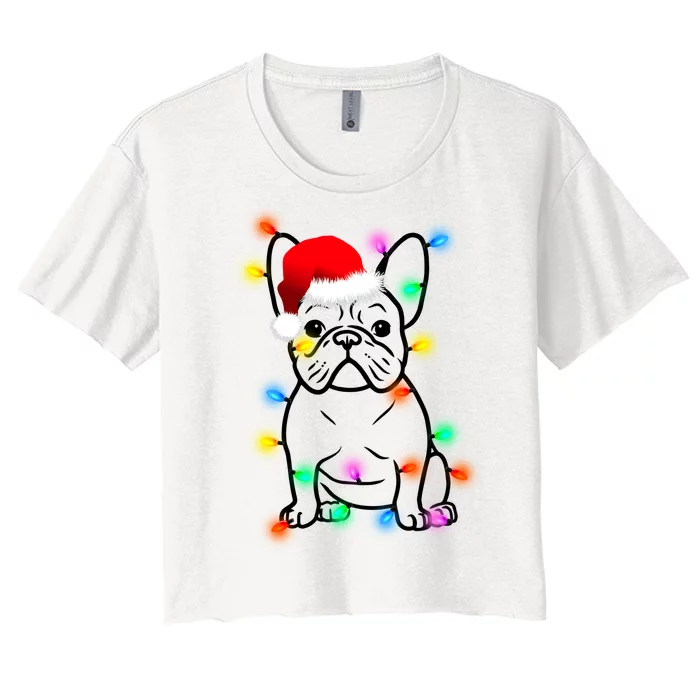 Cute French Bulldog Christmas Lights Women's Crop Top Tee