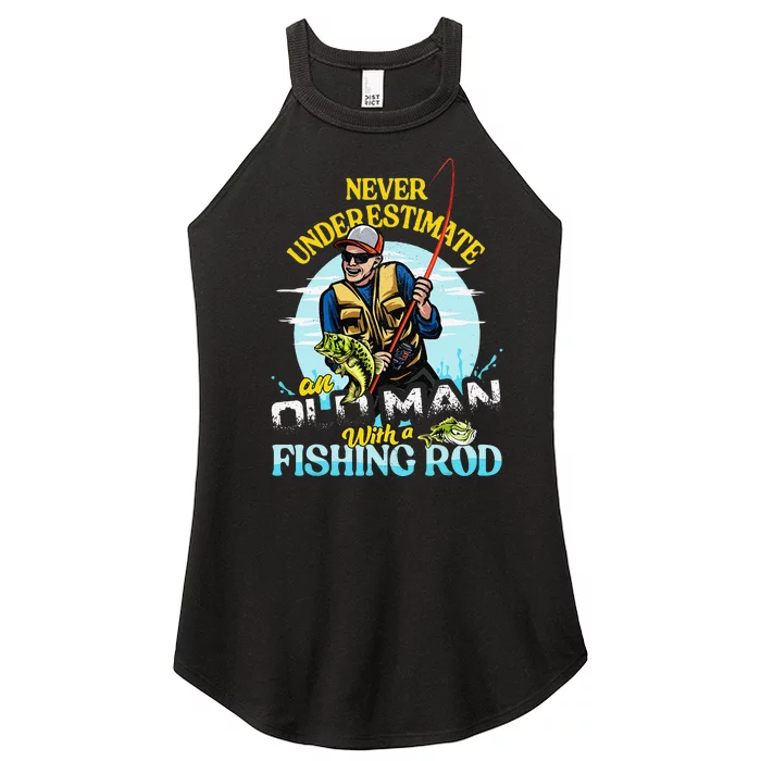 Cute Funny Bass Fishing Birthday Fathers Day Old Man Women’s Perfect Tri Rocker Tank