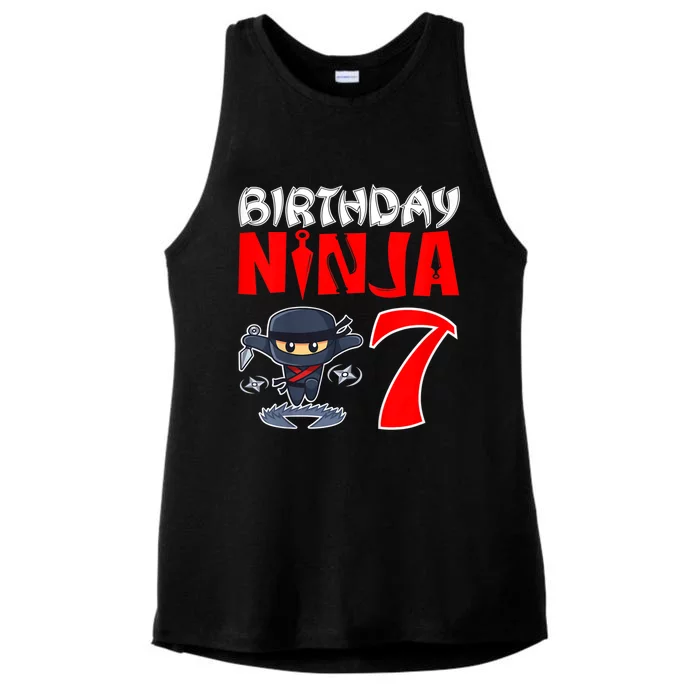 Cute Funny Birthday Ninja For 7 Year Old Little Ninja 7th Birthday Ladies Tri-Blend Wicking Tank