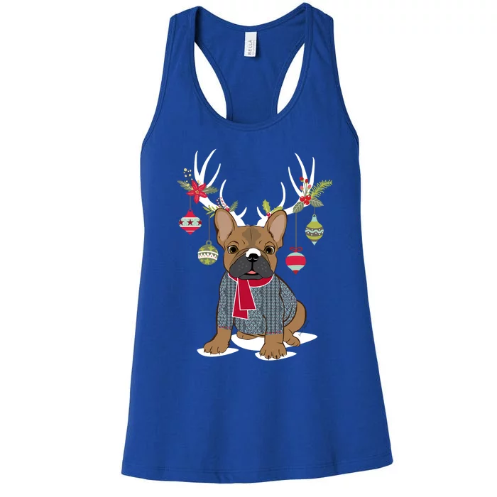 Cute French Bulldog Frenchie Christmas Reindeer Gift Women's Racerback Tank