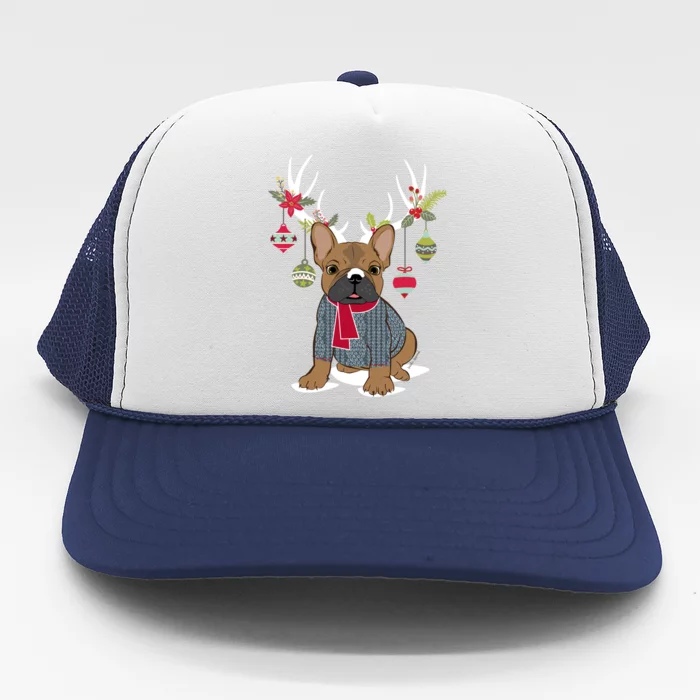 Cute French Bulldog Frenchie Christmas Reindeer Gift Trucker Hat