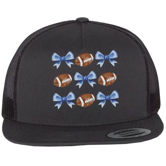 Coquette Football Bow Football Mom Game Day Flat Bill Trucker Hat