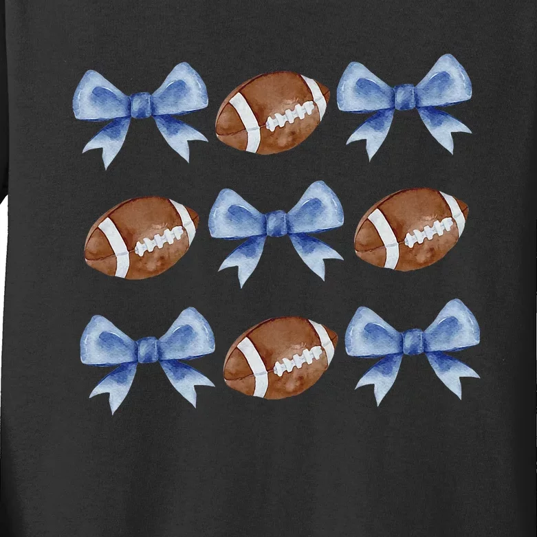 Coquette Football Bow Football Mom Game Day Kids Long Sleeve Shirt