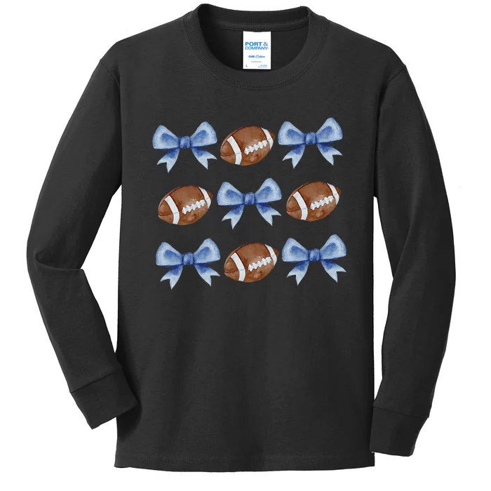 Coquette Football Bow Football Mom Game Day Kids Long Sleeve Shirt