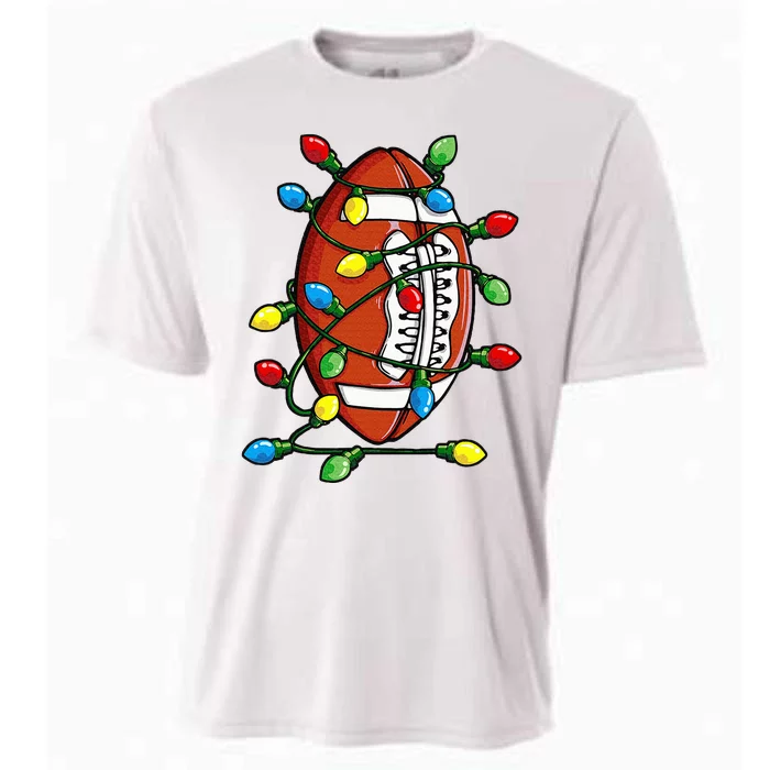 Christmas Football Ball Xmas Lights Funny Sport Cooling Performance Crew T-Shirt