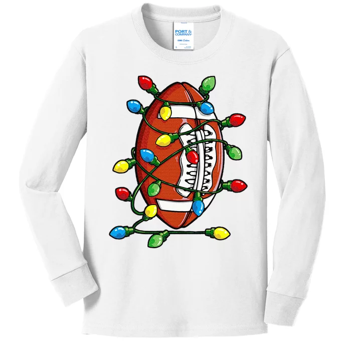 Christmas Football Ball Xmas Lights Funny Sport Kids Long Sleeve Shirt