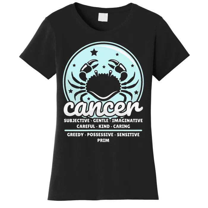 Cancer Facts Birthday Zodiac Sign Moon Astrology Women's T-Shirt