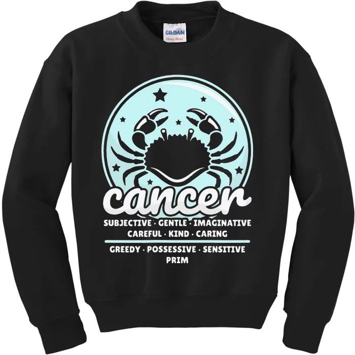 Cancer Facts Birthday Zodiac Sign Moon Astrology Kids Sweatshirt