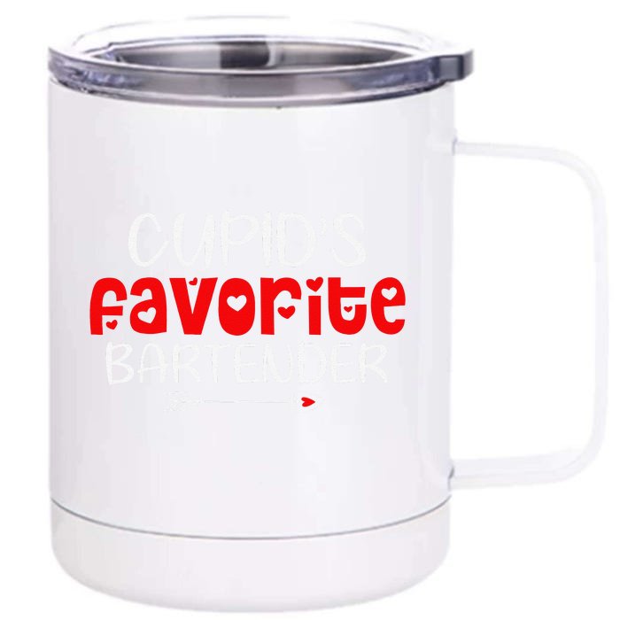 Cupid's Favorite Bartender Teacher Valentines Day Gift Front & Back 12oz Stainless Steel Tumbler Cup