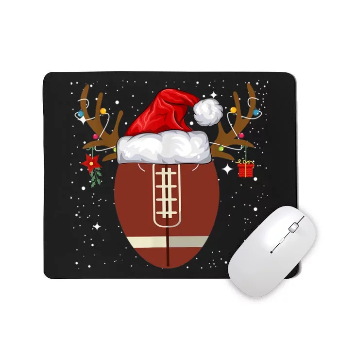 Christmas Football Ball Santa Hat Reindeer Xmas Lights Gifts TShirt Mousepad