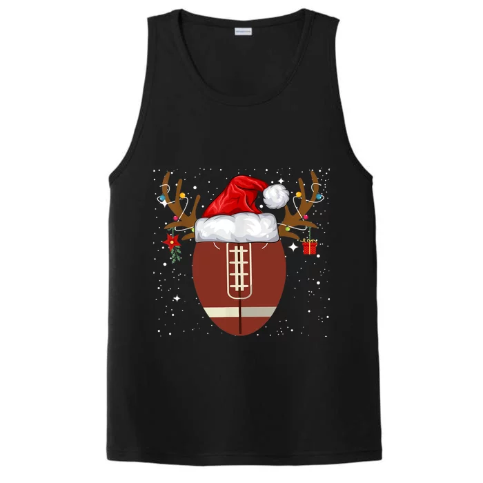 Christmas Football Ball Santa Hat Reindeer Xmas Lights Gifts TShirt Performance Tank