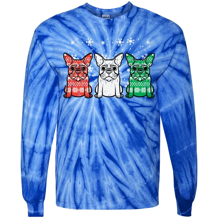 Christmas French Bulldogs Xmas Frenchie Dog Gift Tie-Dye Long Sleeve Shirt