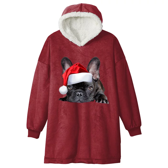 Cute French Bulldog Santa Hat Frenchie Image Christmas Gift Hooded Wearable Blanket