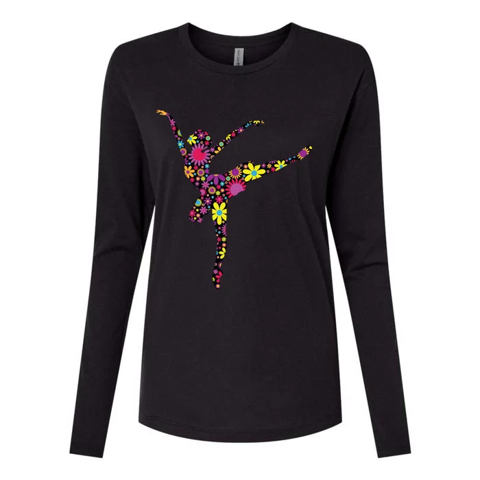 Colorful Flower Ballerina Girl Gift Tee For Ballet Womens Cotton Relaxed Long Sleeve T-Shirt