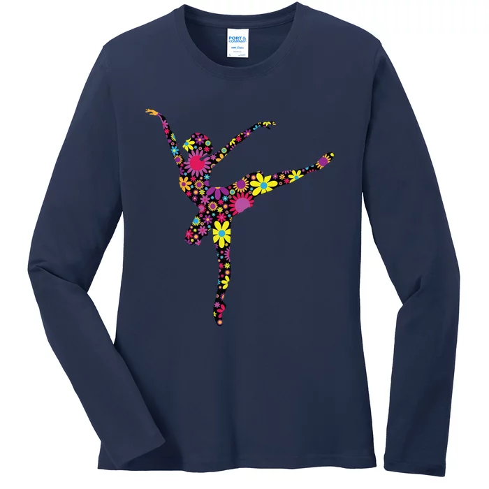 Colorful Flower Ballerina Girl Gift Tee For Ballet Ladies Long Sleeve Shirt