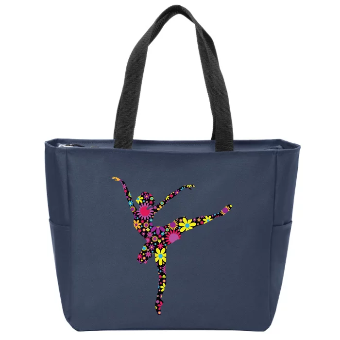 Colorful Flower Ballerina Girl Gift Tee For Ballet Zip Tote Bag