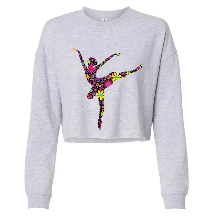 Colorful Flower Ballerina Girl Gift Tee For Ballet Cropped Pullover Crew