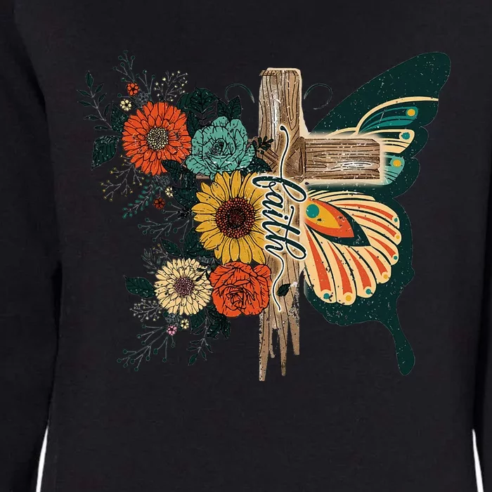 Christian Faith Butterfly Cross Rainbow Sunflowers Womens California Wash Sweatshirt