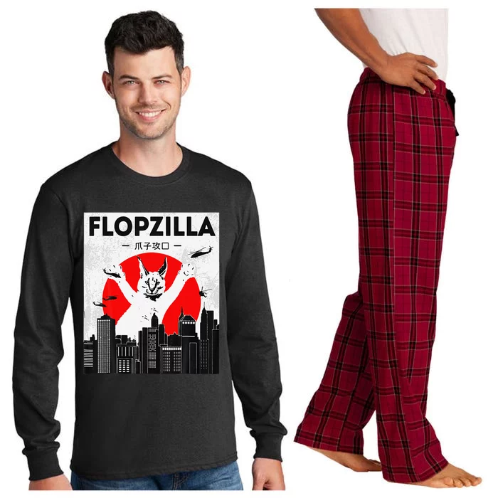 Catzilla Funny Big Floppa Meme Flopzilla Caracal Cat Lover Long Sleeve Pajama Set