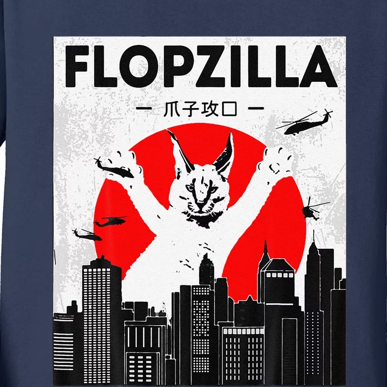 Catzilla Funny Big Floppa Meme Flopzilla Caracal Cat Lover Kids Long Sleeve Shirt