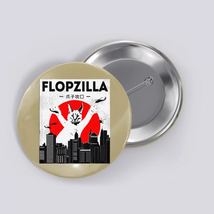 Catzilla Funny Big Floppa Meme Flopzilla Caracal Cat Lover Button