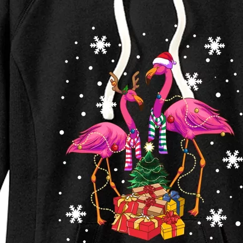 Christmas Flamingos Beach Snowflakes Deck The Palms Gift Women's Fleece Hoodie