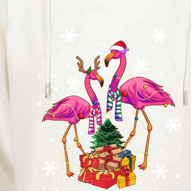 Christmas Flamingos Beach Snowflakes Deck The Palms Gift Womens Funnel Neck Pullover Hood